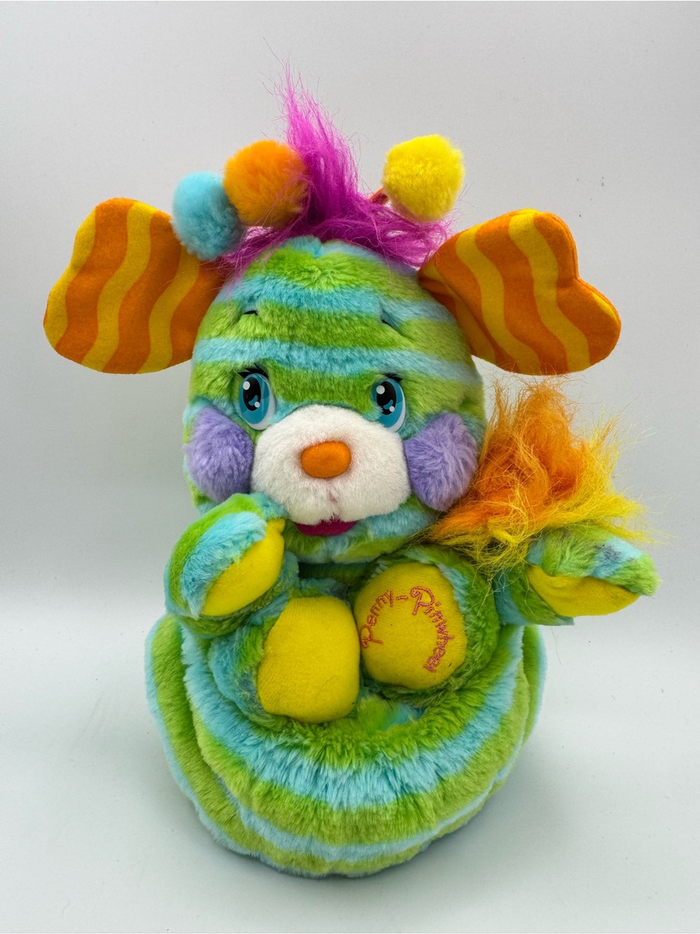 Vtg Popples Plush Toy Pinwheel Penny Green Blue Striped Stuffed Animal 2001